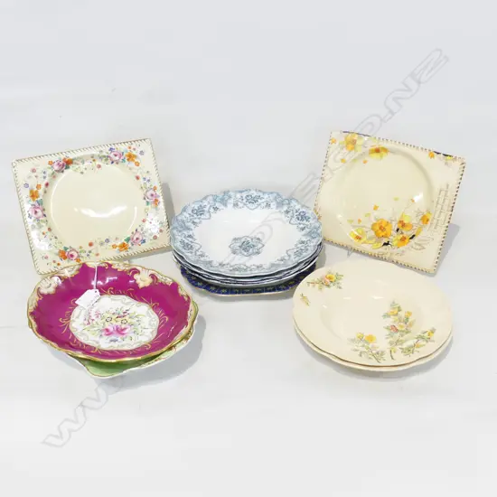 11 VINTAGE PLATES INCL. HAMMERSLEY H/PAINTED DISH 245x190mm
