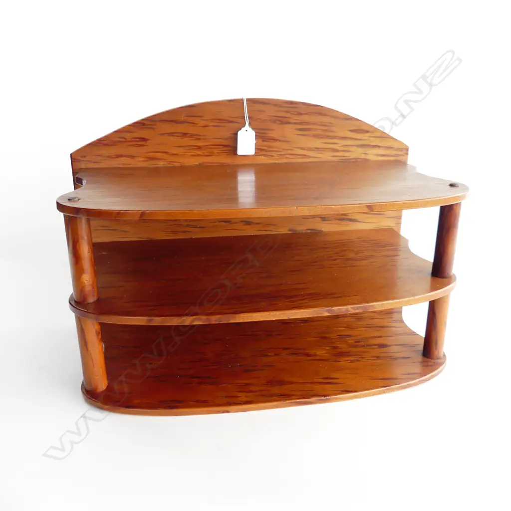 NZ ANTIQUE MOTTLE KAURI 3-TIER WALL SHELF L. 470mm, D. 240mm H. 300mm Image 1++