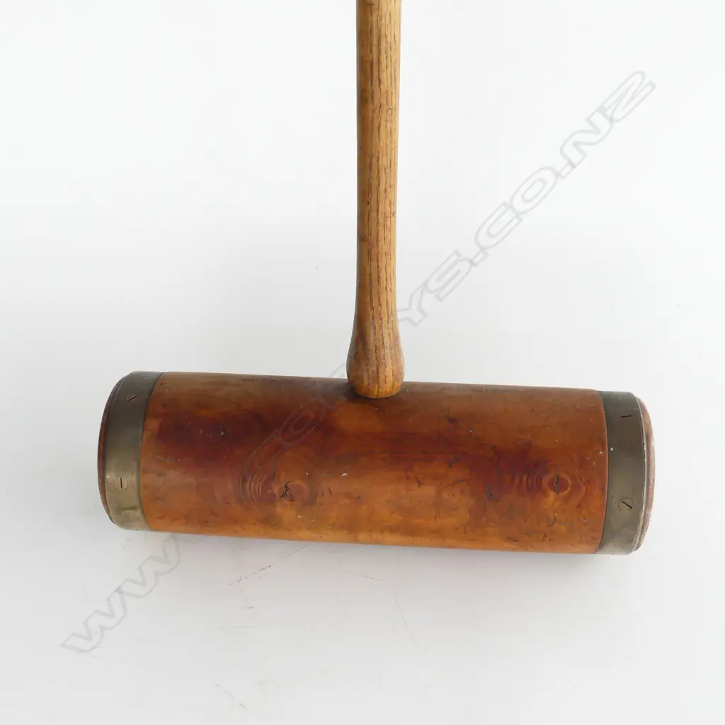 ANTIQUE SLAZENGER OF LONDON CROQUET MALLET WITH BRASS MOUNTS L. 1000mm Image 1++
