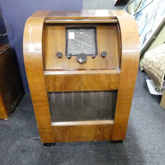 LG ART DECO WALNUT CONSOLE RADIO 560x420x805mm rolled top