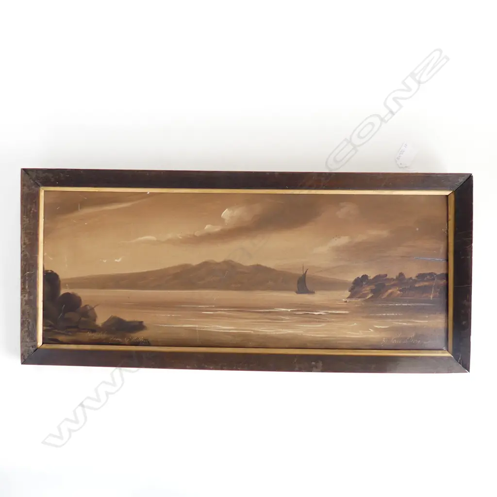 PAUL WREN, RANGITOTO FROM ST HELIERS, OIL ON BOARD, SIGNED, 600 X 230mm Image 1++