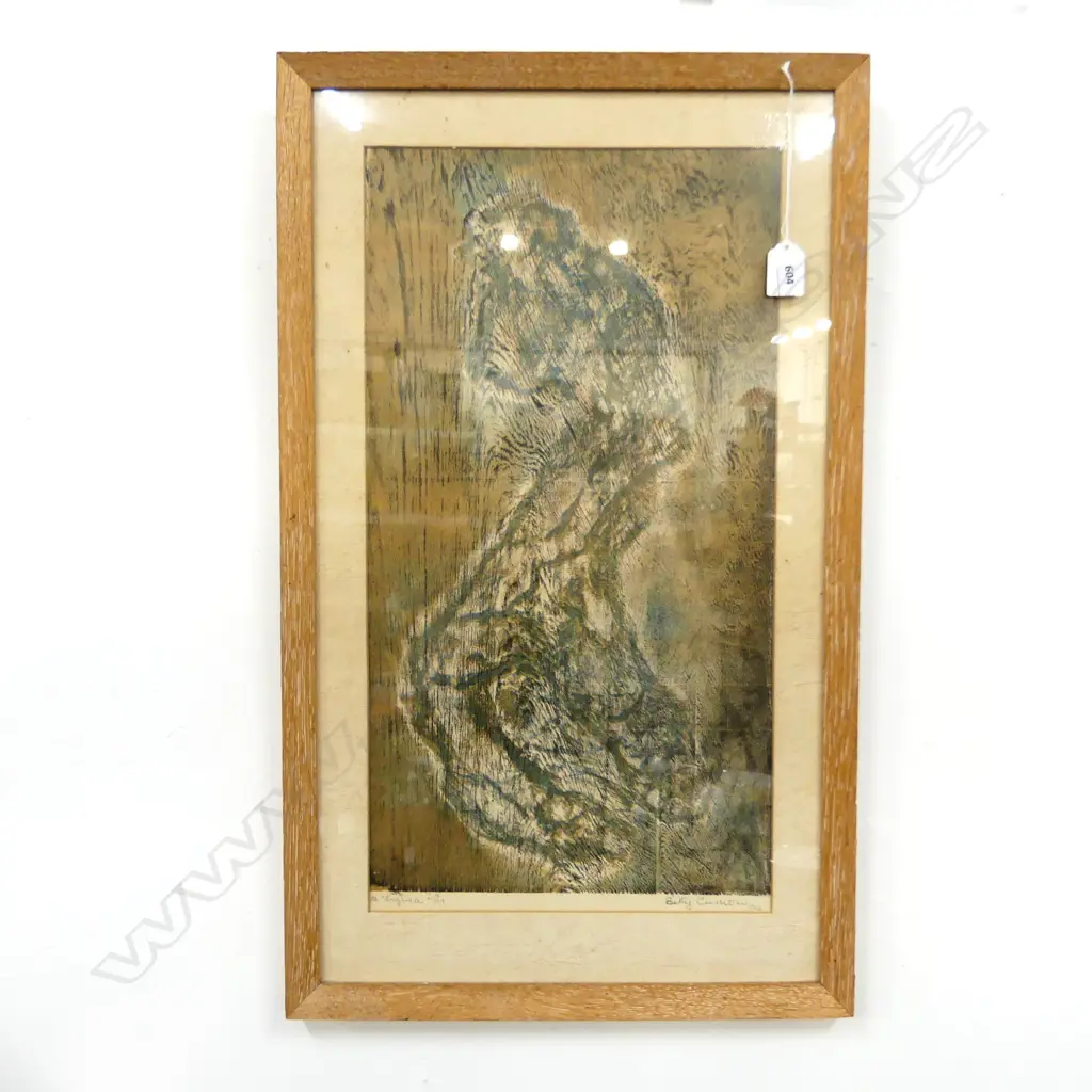 BETTY CURNOW (1911-2005) ABSTRACT WOOD BLOCK PRINT, 1964 520x275mm Image 1++
