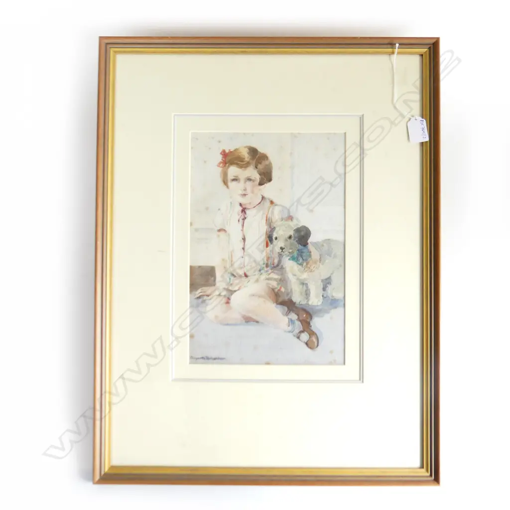 GWYNETH RICHARDSON (1896-1980), GIRL w. TOY DOG, W/C C.1930 320x210mm foxing Image 1++