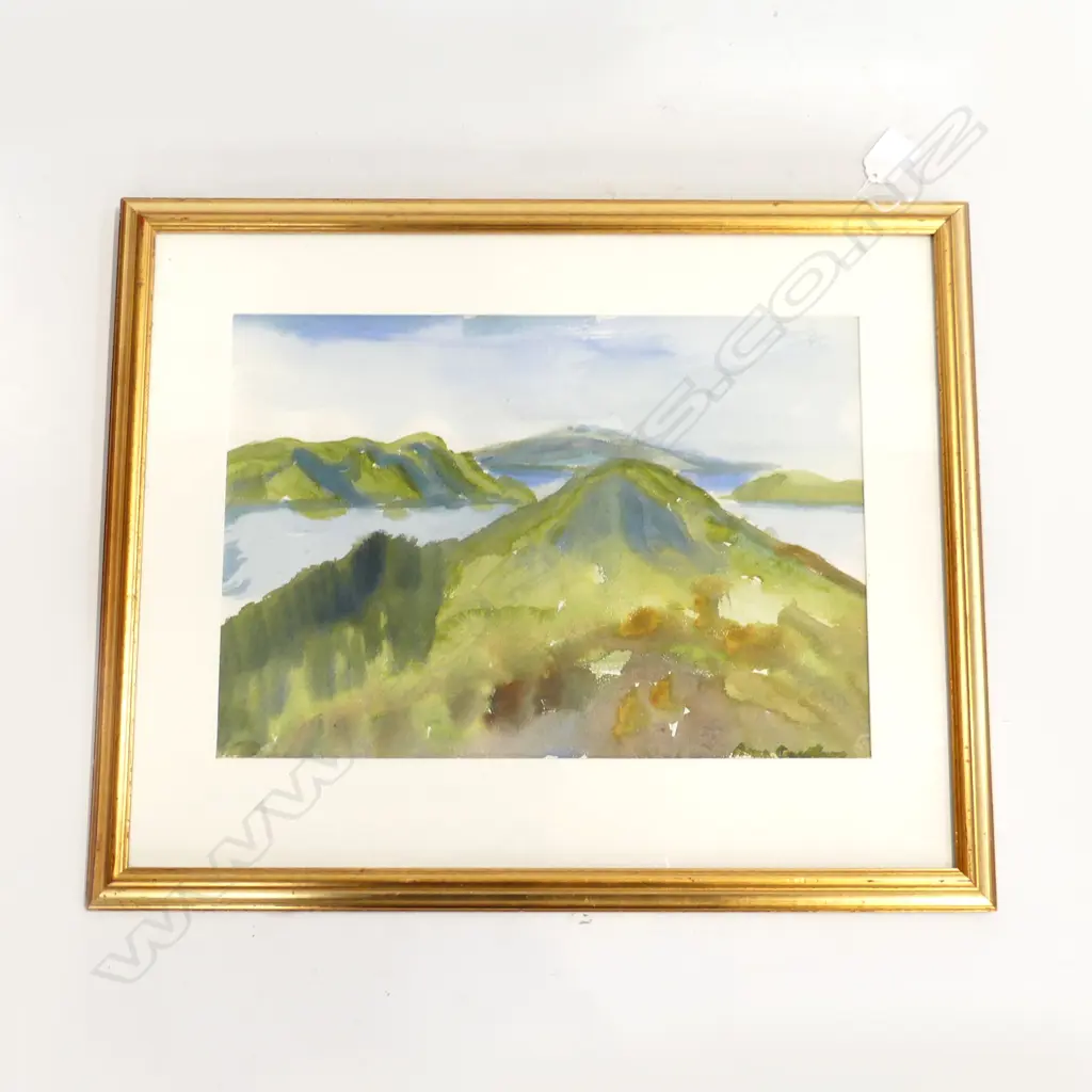 ANNA CASELBERG BLUE / GREEN COROMANDEL WATER COLOUR SIGNED 380 X 260mm Image 1++