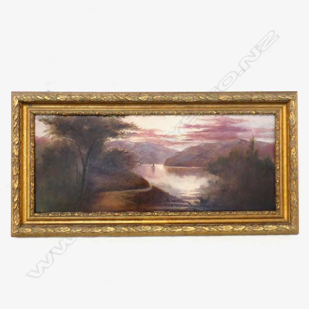 COLONIAL TWILIGHT LANDSCAPE, OIL ON BOARD, UNSIGNED 275x680mm Image 1++