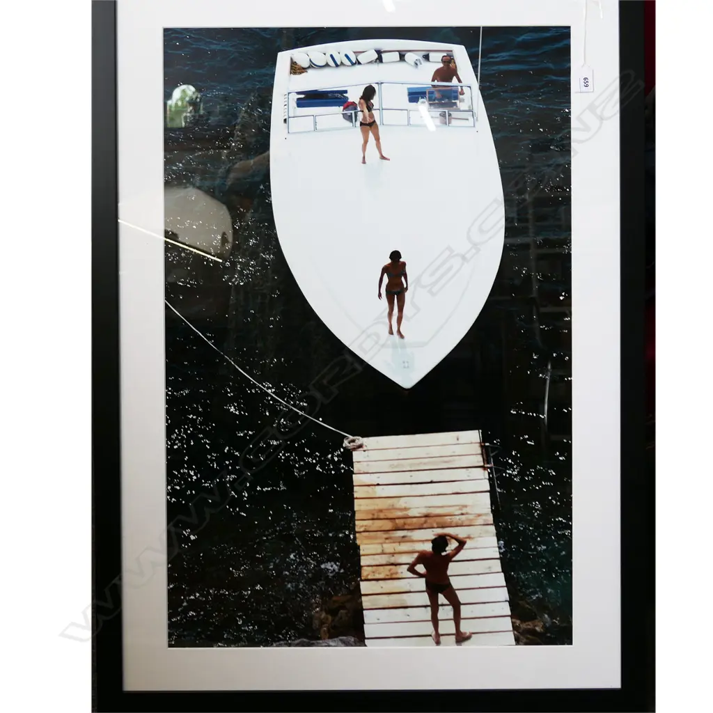 SLIM AARONS PRINT 'SPEEDBOAT LANDING' 790x490mm Image 1++