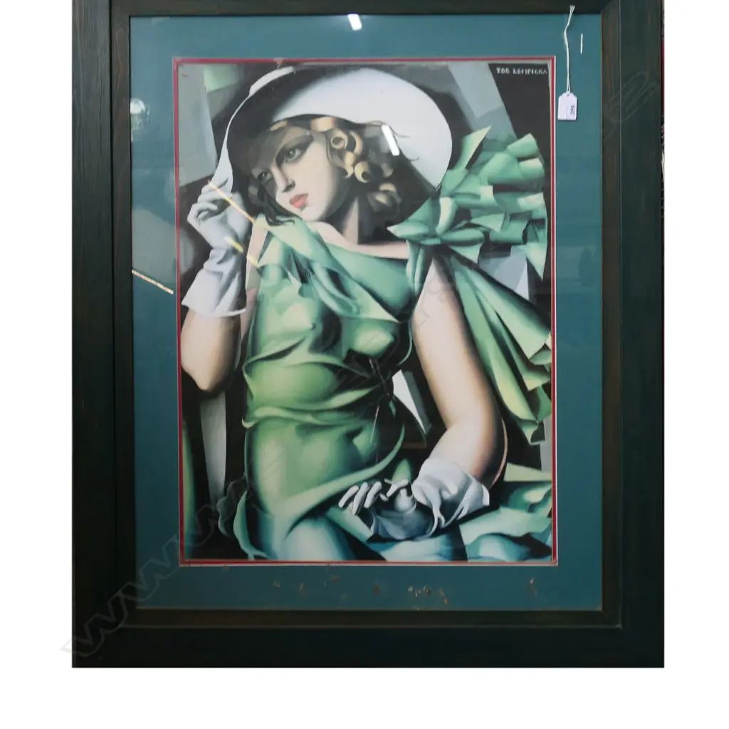 TEMARA LEMPICKA PRINT 'YOUNG LADY WITH GLOVES' 1930 675x500mm - bugs in frame Image 1++