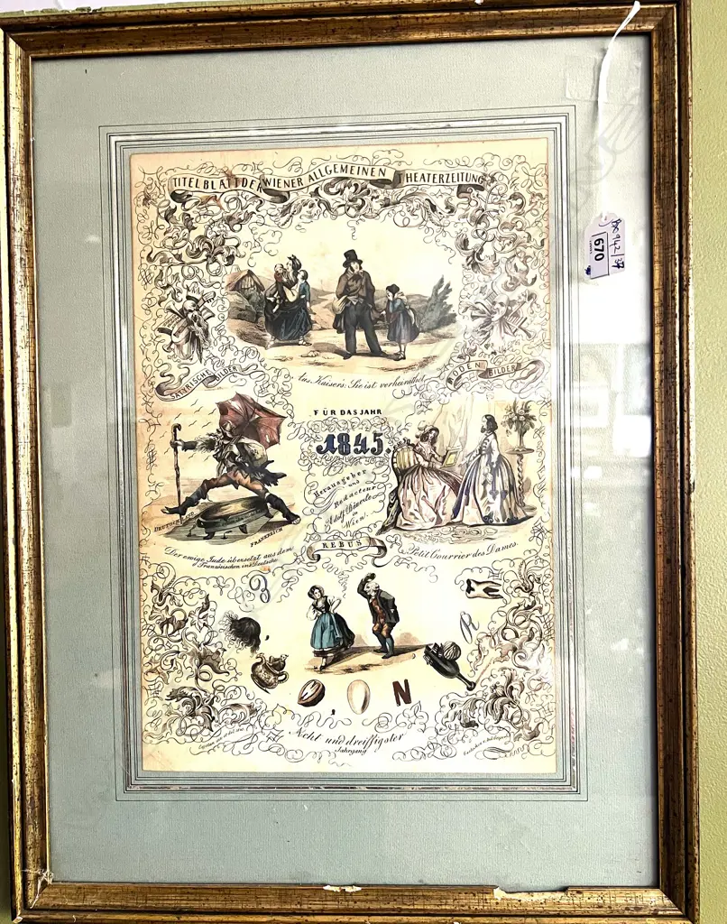 1845 GERMAN AQUATINT ENGRAVING THEATRE ADVERTISING 'TITELBLATT DER VIENER ALL ... 335x235mm Image 1++