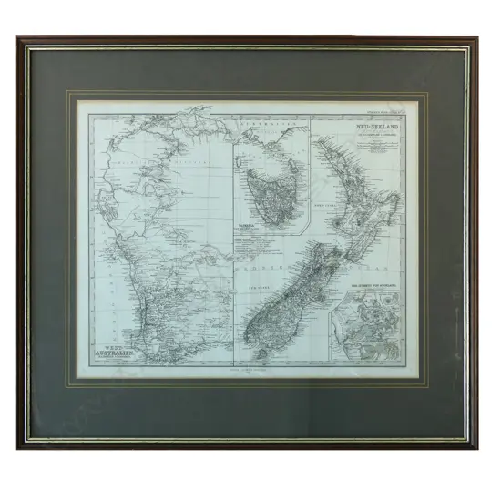 ANTIQUE 1870 STEILER'S HAND-ATLAS No.50 'WESTERN AUSTRALIEN - NEU-SEELAND' MAP, 365 x 430mm