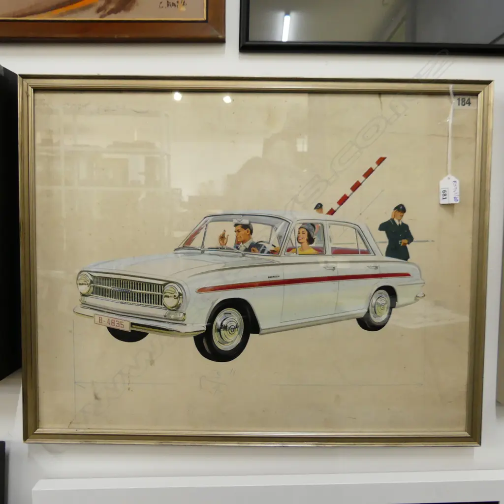 ORIGINAL GOUACHE ON PAPER AUTOMOBILE ILLUSTRATION FOR CAR MAGAZINE; 1960s VAUXHALL VX 4/90 450x575mm Image 1++