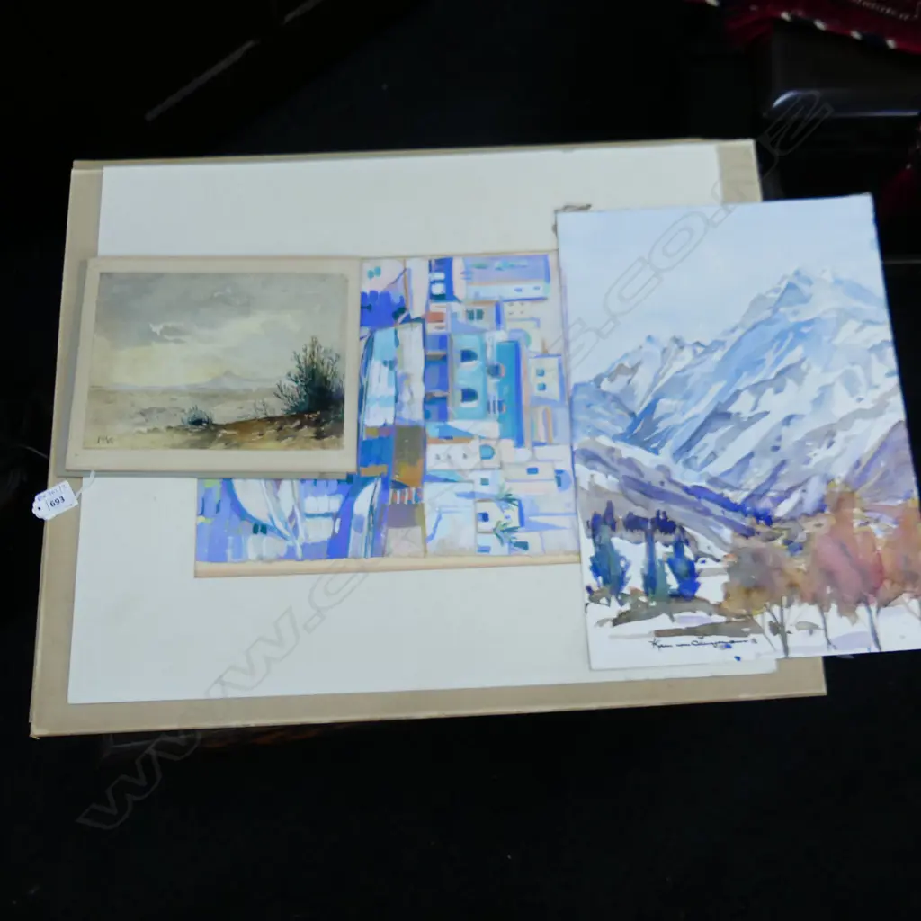 3 SIGNED LANDSCAPE W/CS + MERTHYR RUXTON (b. NZ 1954) PASTEL 360x280mm ALL UNFRAMED Image 1++