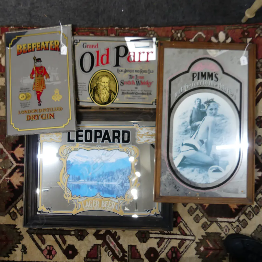 4 ADVERTISING MIRRORS; PIMMS, LEOPARD, BEEFEATER, OLD PARR Image 1++