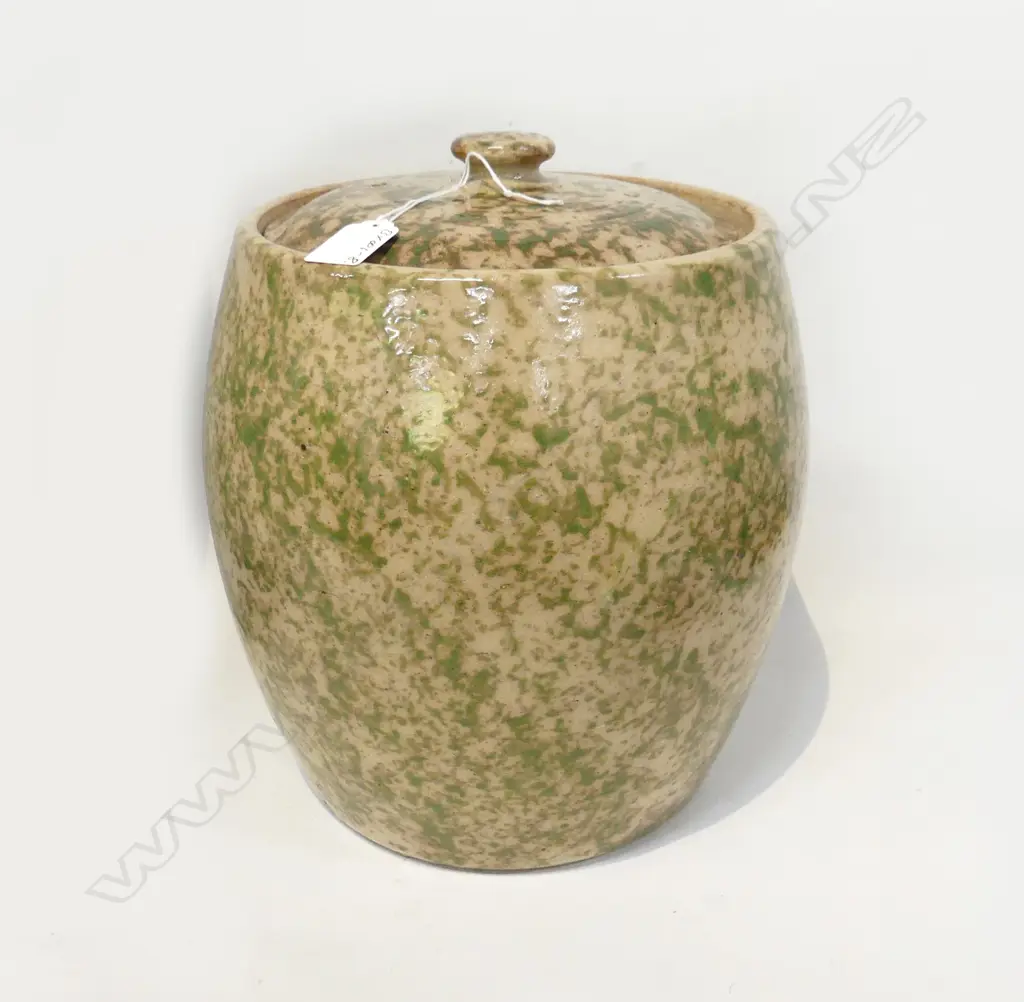 NZ COLONIAL TIMARU POTTERIES LIDDED STORAGE POT (POTATOES) H.300mm hair crack maker's mark to base Image 1++