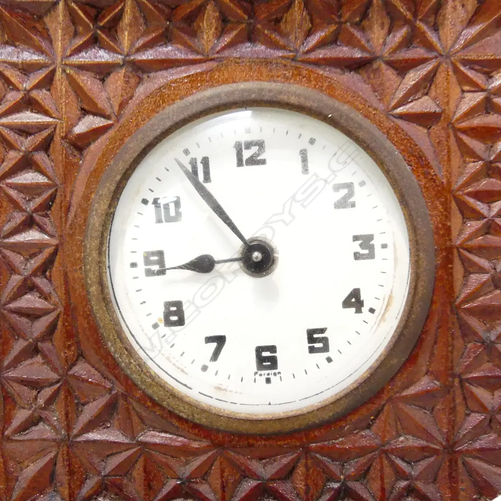 NZ COLONIAL CHIP ART CARVED SMALL LONGCASE CLOCK H.370mm 1 small pce of molding absent. Working  Image 1++