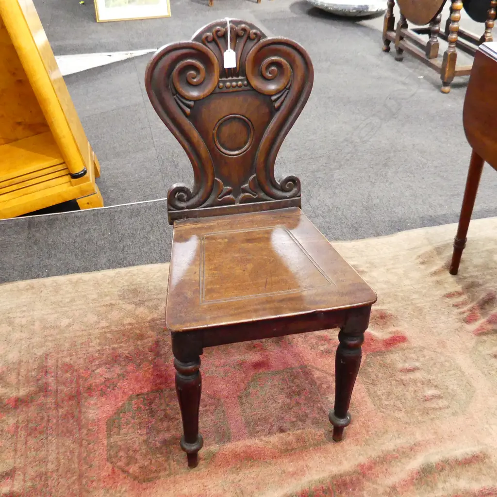 VICT. MAHOG. SHIELD BACK HALL CHAIR  Image 1++