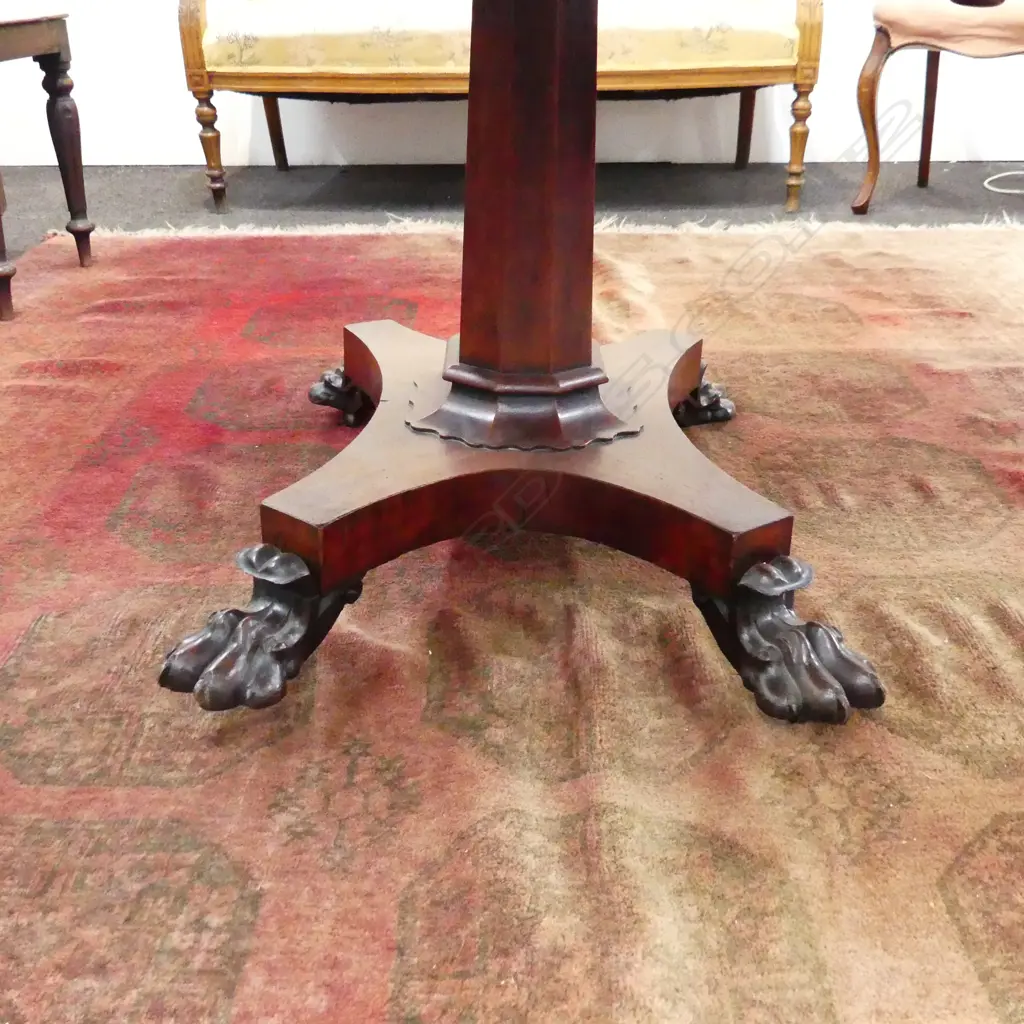 REGENCY MAHOGANY DROP SIDE TABLE ON QUATREFOIL PLINTH & CLAW FEET 915x530x730mm Image 1++