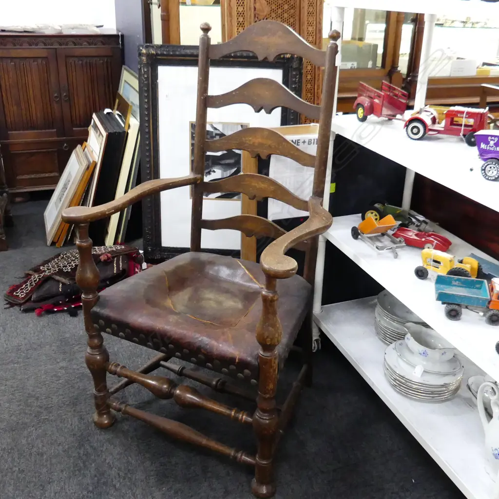TALL LADDER BACK CHAIR - LEATHER SEAT FAULTED H.1260mm Image 1++
