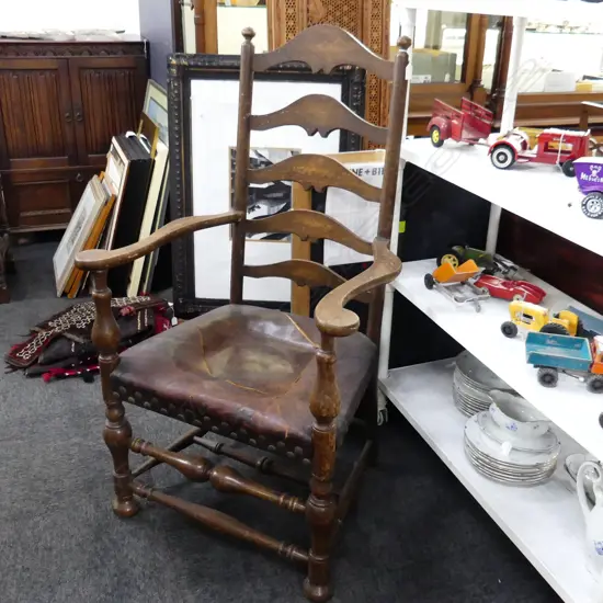 TALL LADDER BACK CHAIR - LEATHER SEAT FAULTED H.1260mm