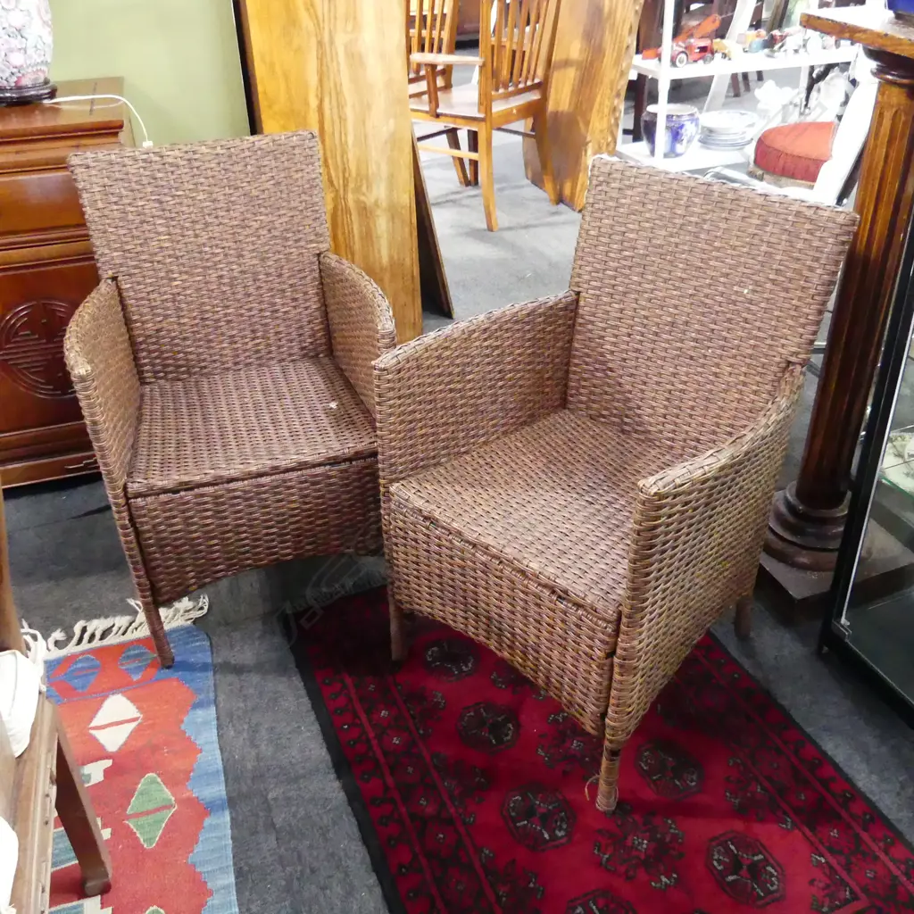 PR WOVEN PLASTIC OUTDOOR CHAIRS (CUSHIONS NOT PICTURED) Image 1++