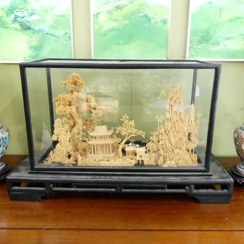 ORIENTAL CORK LANDSCAPE IN DISPLAY CASE (AF) W.650mm Image 1++