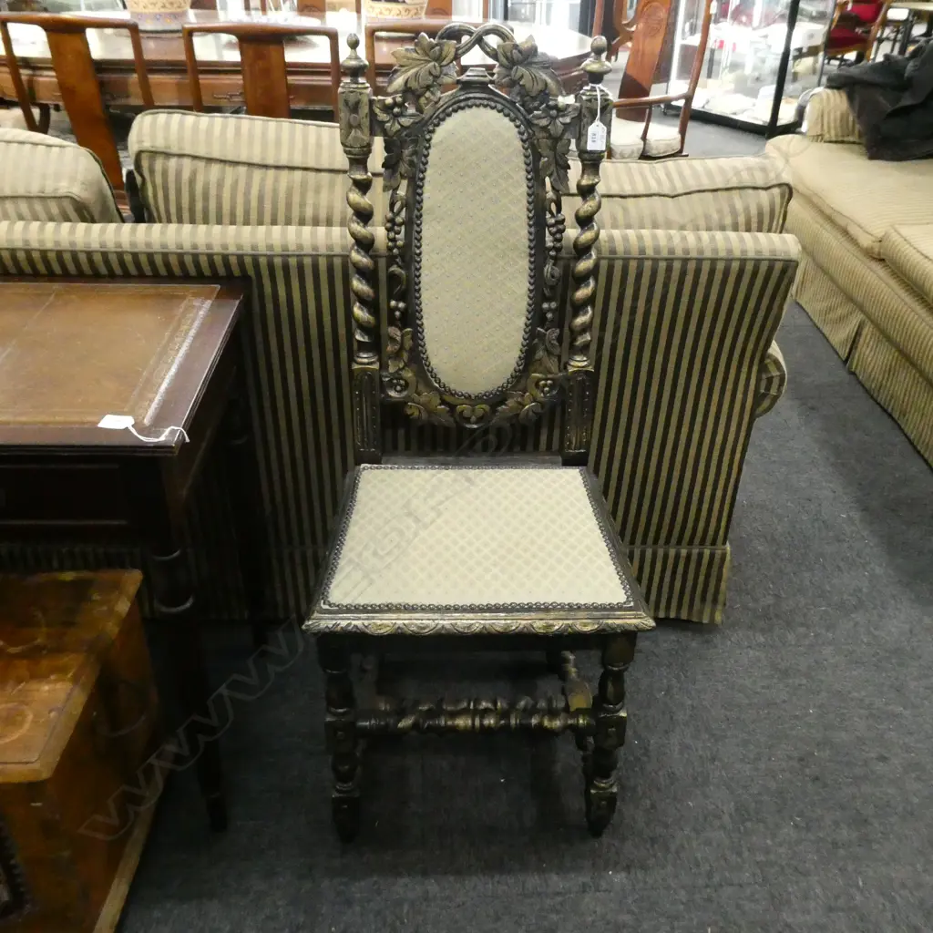 GOLD PAINTED CARVED OAK JACOBEAN TYPE CHAIR  Image 1++