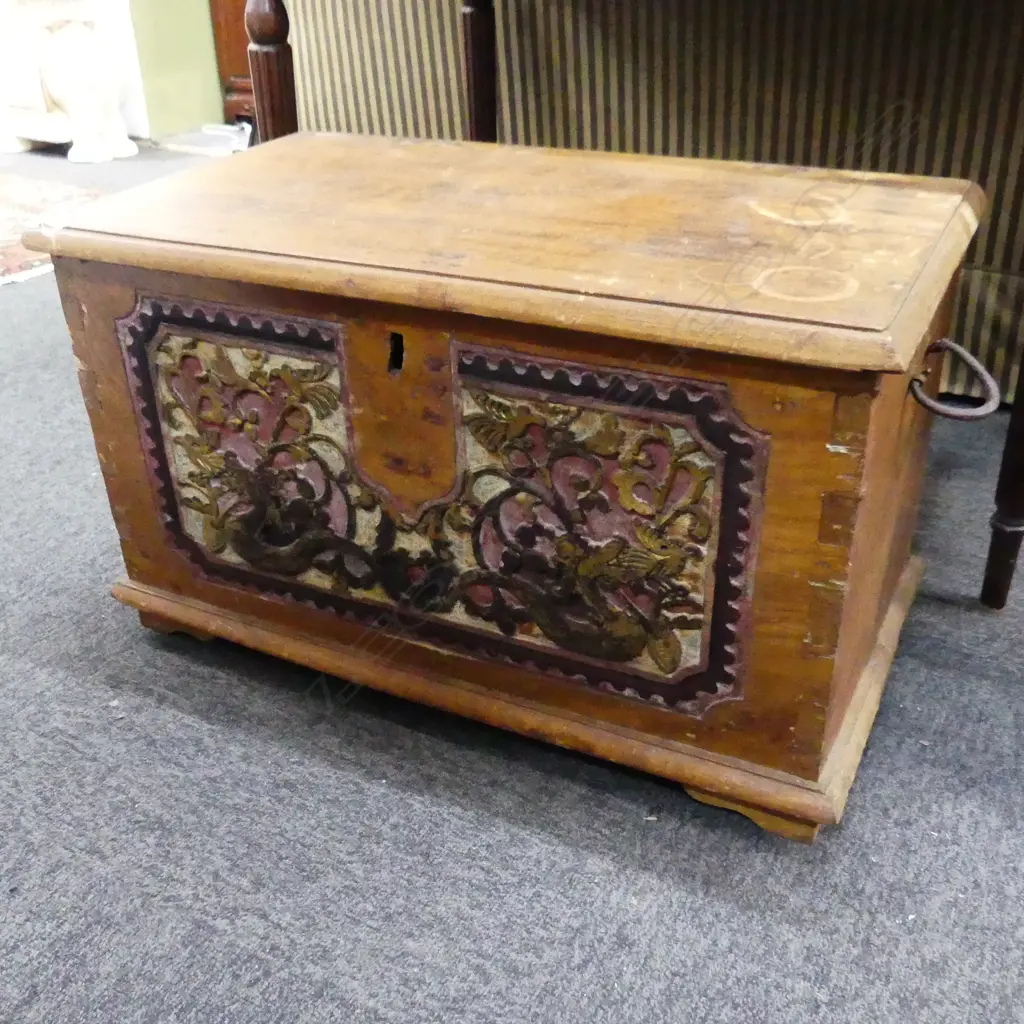 ETHNIC CARVED WOODEN CHEST Image 1++