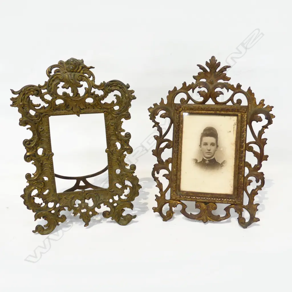 TWO VICTORIAN BRASS PHOTO FRAMES ONE WITH A PORTRAIT OF MARGARET ANNE TAYLOR/MERCER Image 1++