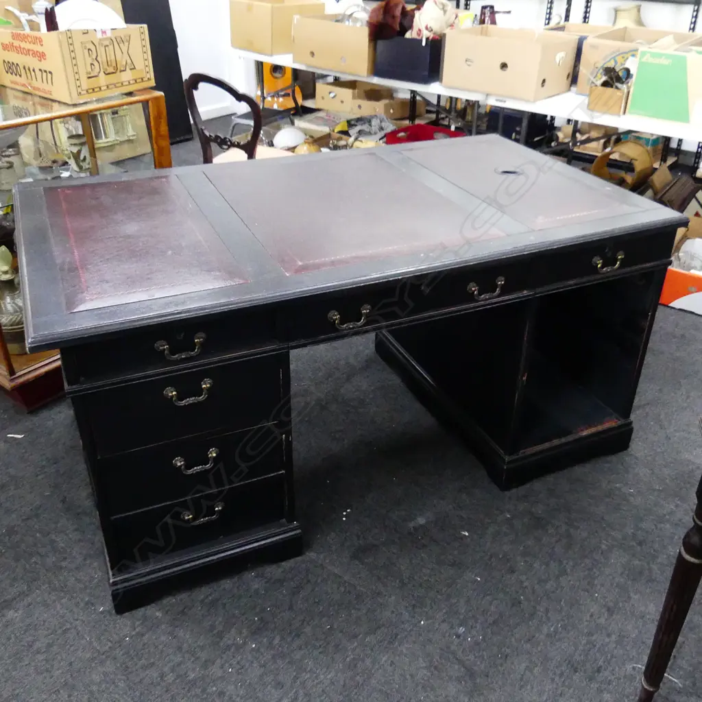 LG BLACK DOUBLE PEDESTAL DESK 1550x885x780mm DRAWERS MISSING / WEAR Image 1++