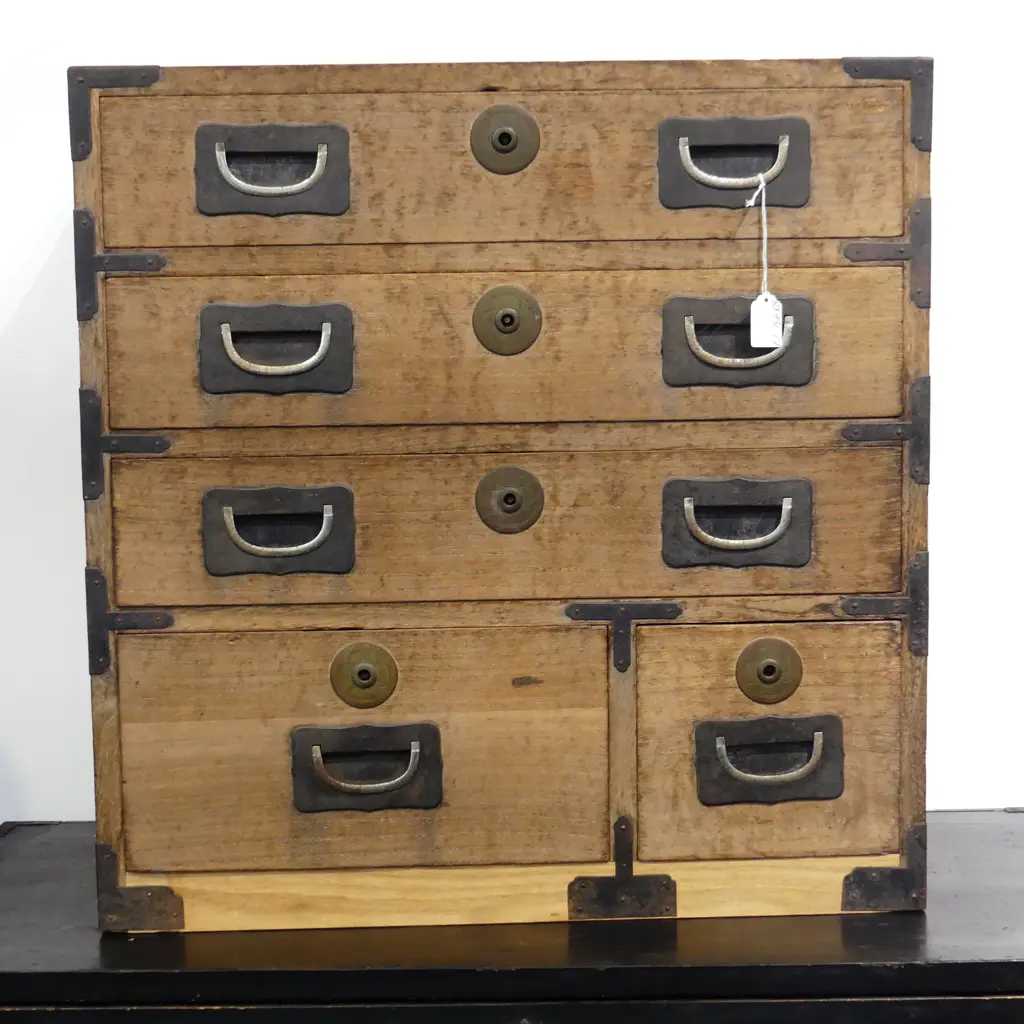 OLD JAPANESE COLLECTOR'S/BEDSIDE CABINET. FIVE DRAWER. 580X590mm Image 1++