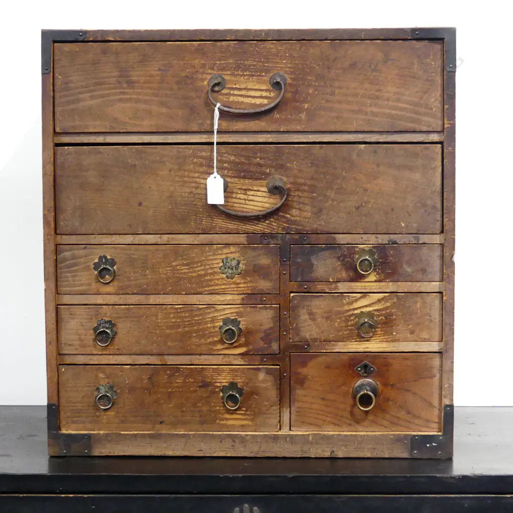 OLD JAPANESE COLLECTOR'S/BEDSIDE CABINET. EIGHT DRAWER. 490X510mm Image 1++