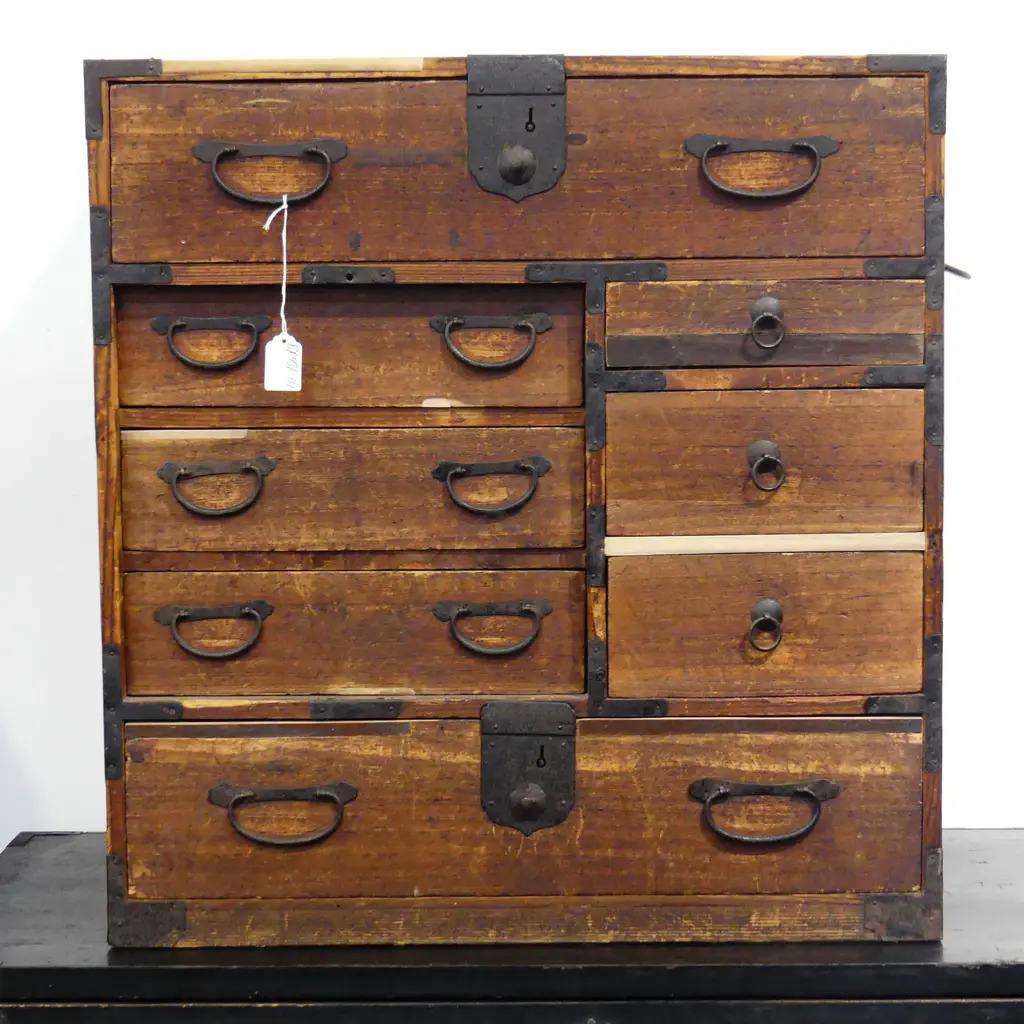 OLD JAPANESE COLLECTOR'S/BEDSIDE CABINET. EIGHT DRAWER. 570X545mm Image 1++