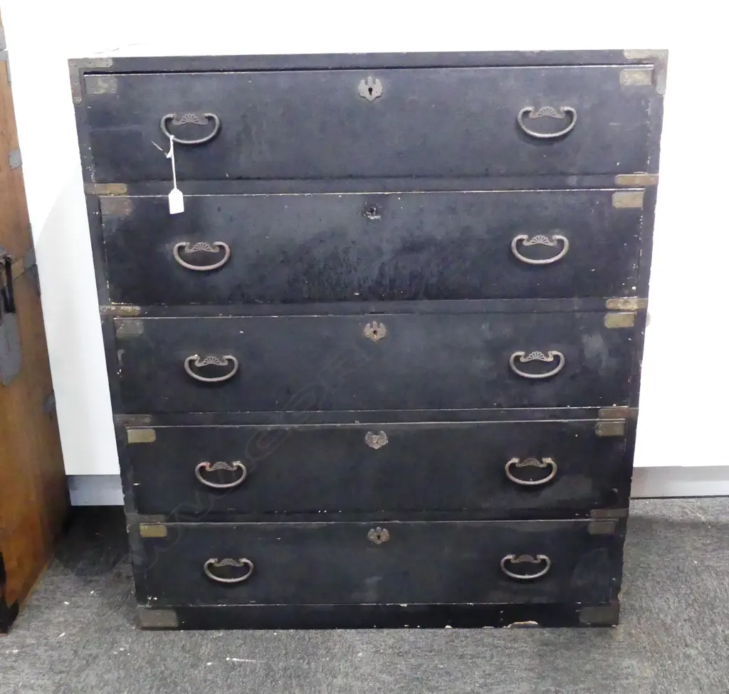 OLD JAPANESE TANSU CHEST. FIVE FULL WIDTH DRAWERS. 888X1010mm Image 1++