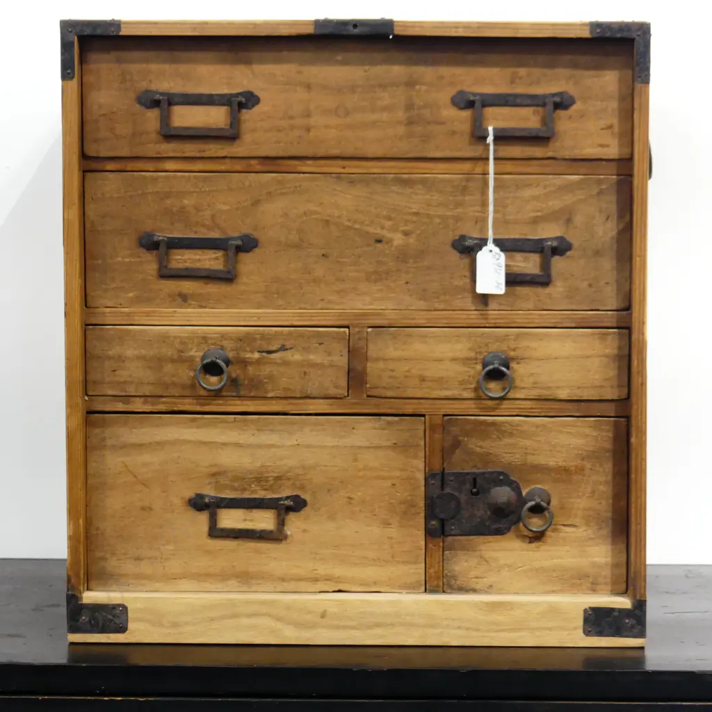 OLD JAPANESE COLLECTOR'S/BEDSIDE CABINET. FOUR DRAWER. 435X470mm Image 1++