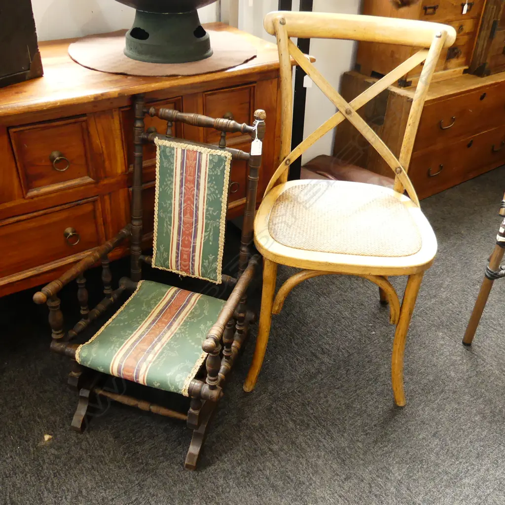 CHILDS VINTAGE ROCKING CHAIR + A CANE PARLOUR CHAIR Image 1++