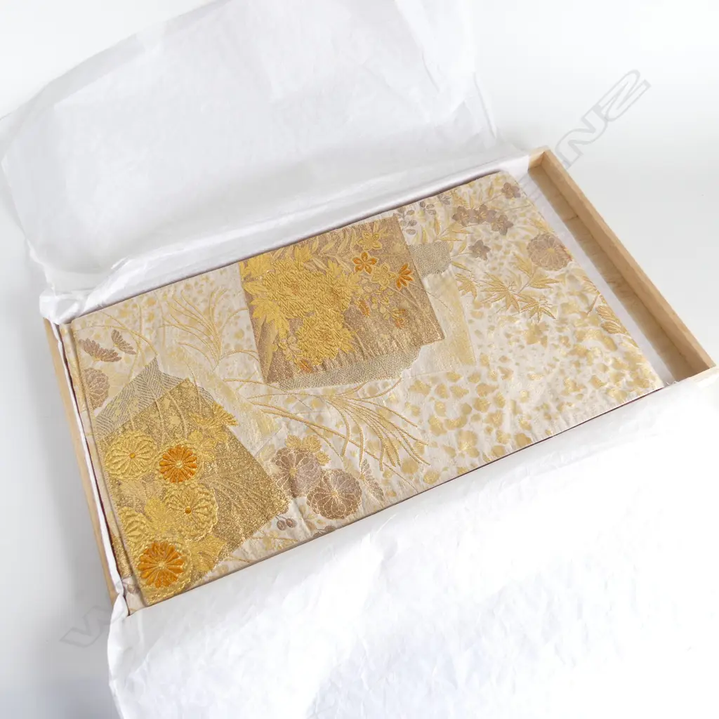 PREMIUM BOXED JAPANESE HANDWOVEN SILK BROCADE MARU-OBI 4000 X 310MM Image 1++