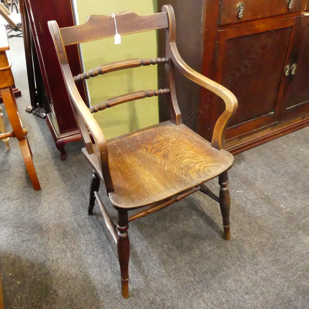 ANTIQUE WOODEN ARMCHAIR - SEAT REPAIRED Image 1++