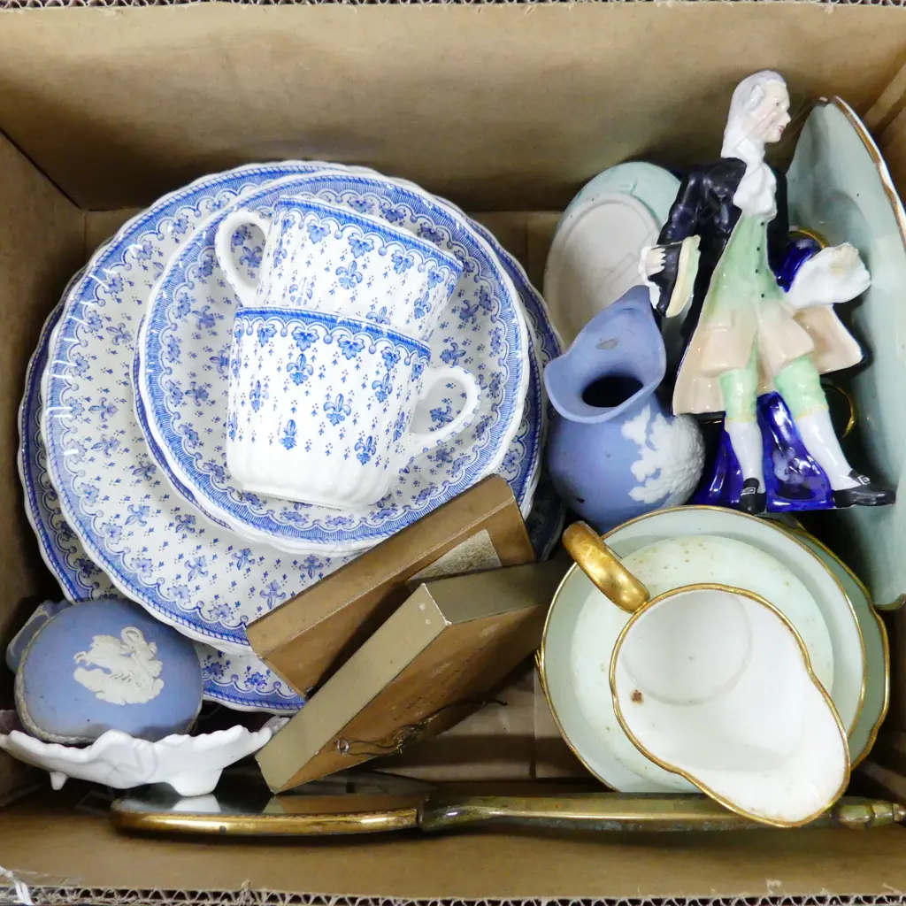BOX FINE CHINA ETC. Part tea sets + figure etc Image 1++
