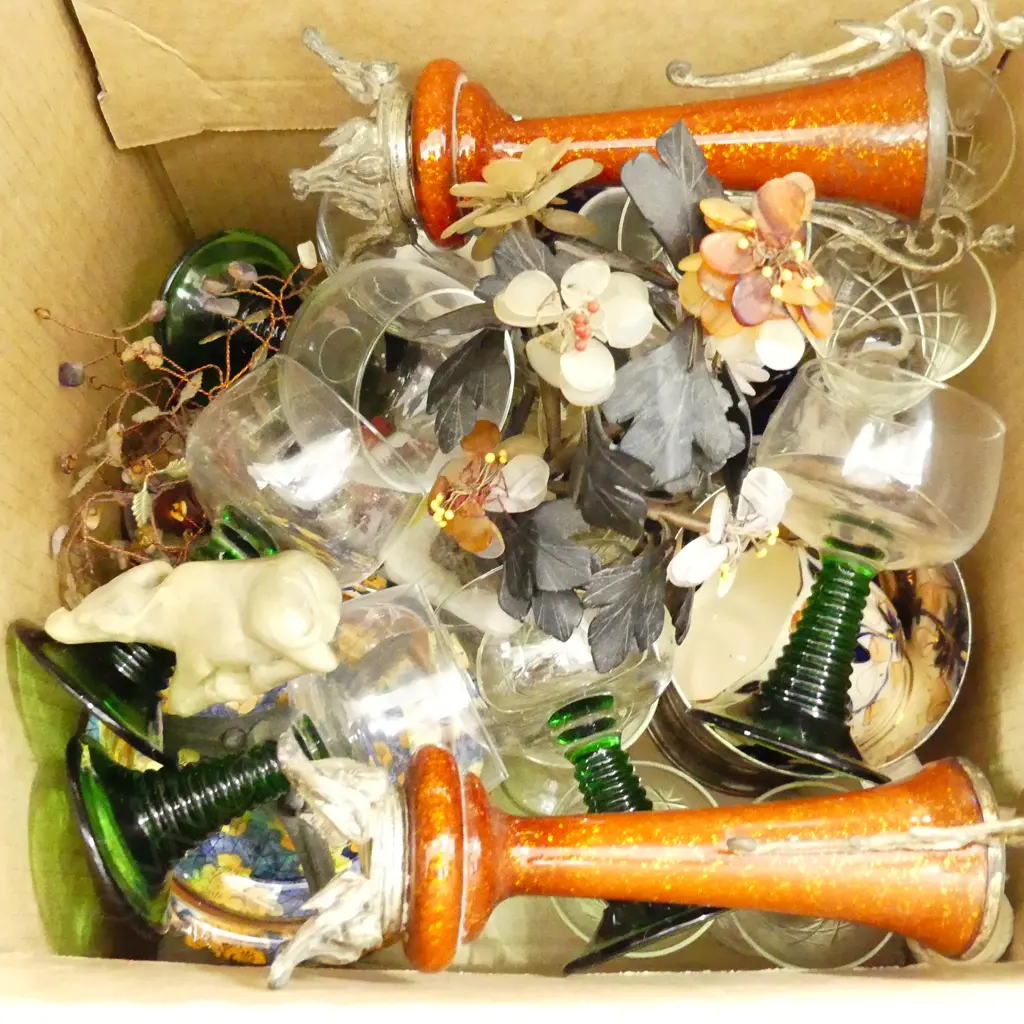 LOT EP HORN HANDLED TANKARD ,HUMIDOR A/F, ORIENTAL, GLASSES ETC Image 1++