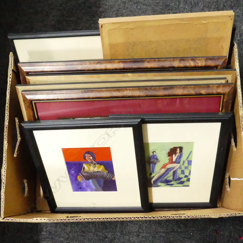 BOX LOT ENGRAVINGS HUNTING PRINTS & 2 SMALL OILS Image 1++
