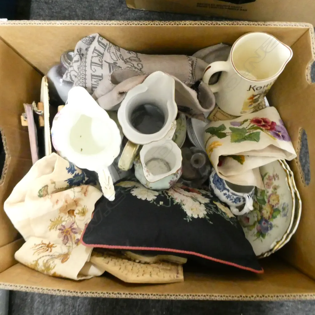 BOX LOT ASST. CHINA, EMBROIDERY ETC Image 1++