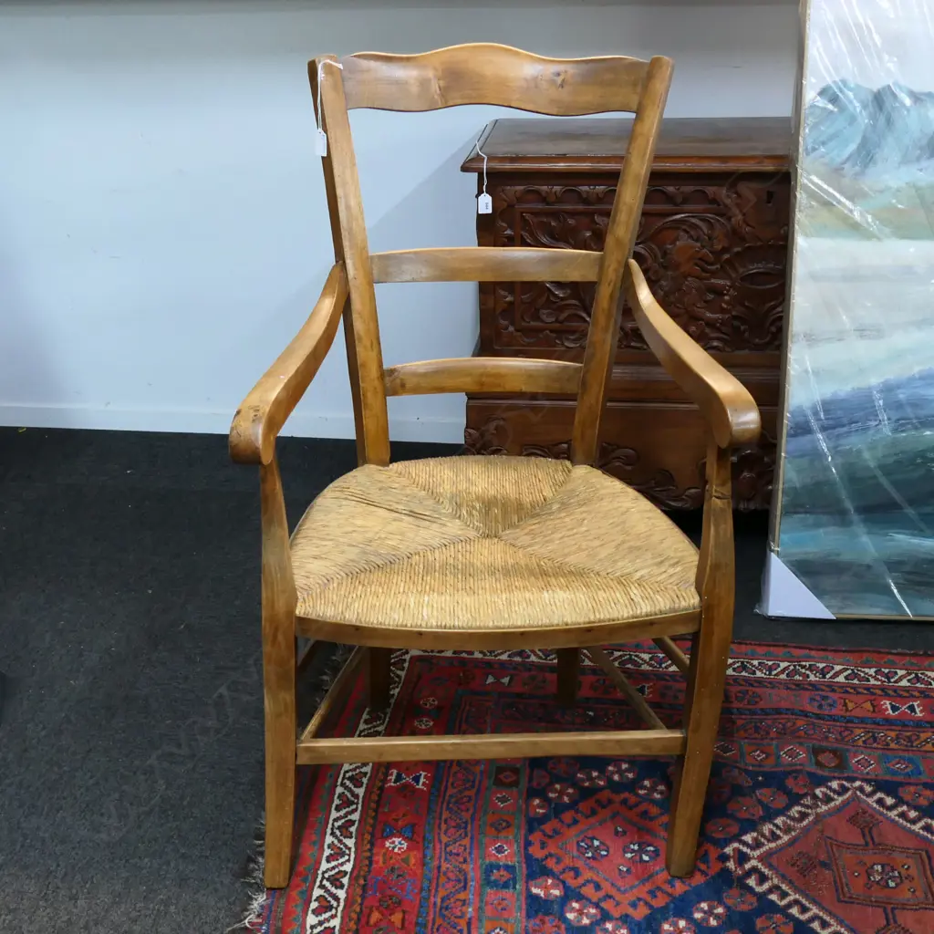 MID 19thC FRENCH ARMCHAIR, WOVEN RUSH SEAT Image 1++