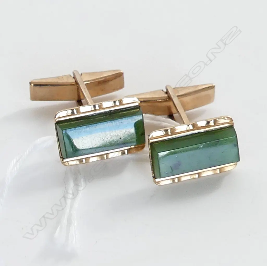 PR 9CT & GREENSTONE CUFFLINKS 8.6 GRAMS Image 1++