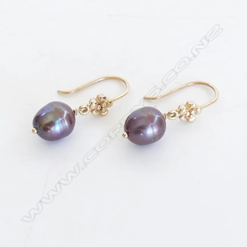 14CT BLACK PEARL DROP EARRINGS, 3.3gms Image 1++