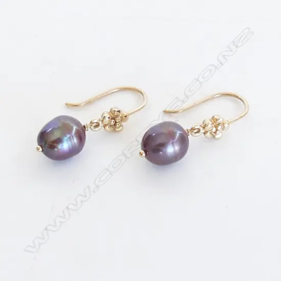 14CT BLACK PEARL DROP EARRINGS, 3.3gms
