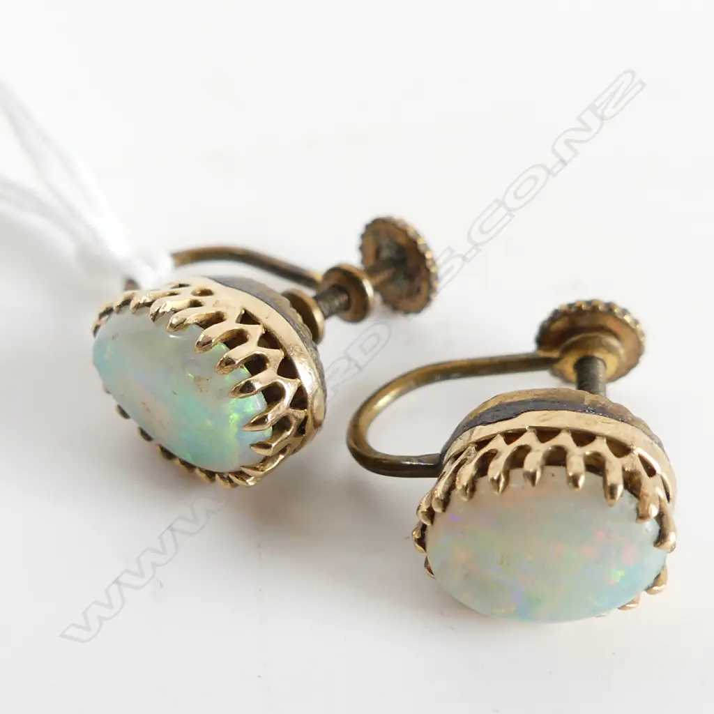 PR VINTAGE OPAL & 9CT GOLD EARRINGS W GOLD PLATE BACKING & SCREW FITTINGS  Image 1++