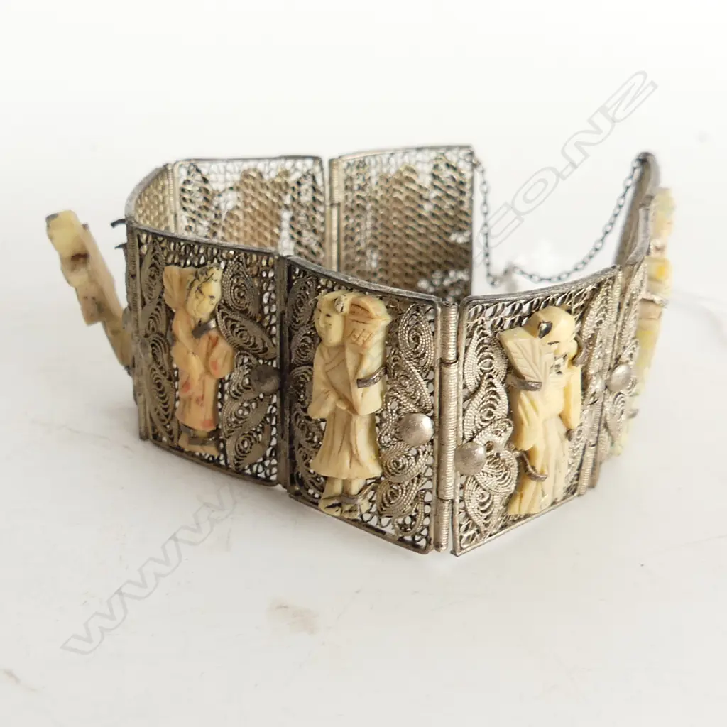 CHINESE FILLIGRE BRACELET WITH BONE FIGURES Image 1++