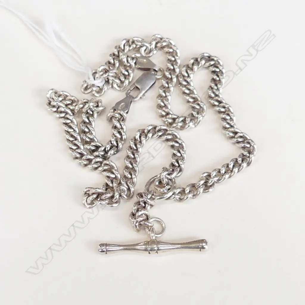 SILVER CURB LINK ALBERT CHAIN L.440mm Image 1++