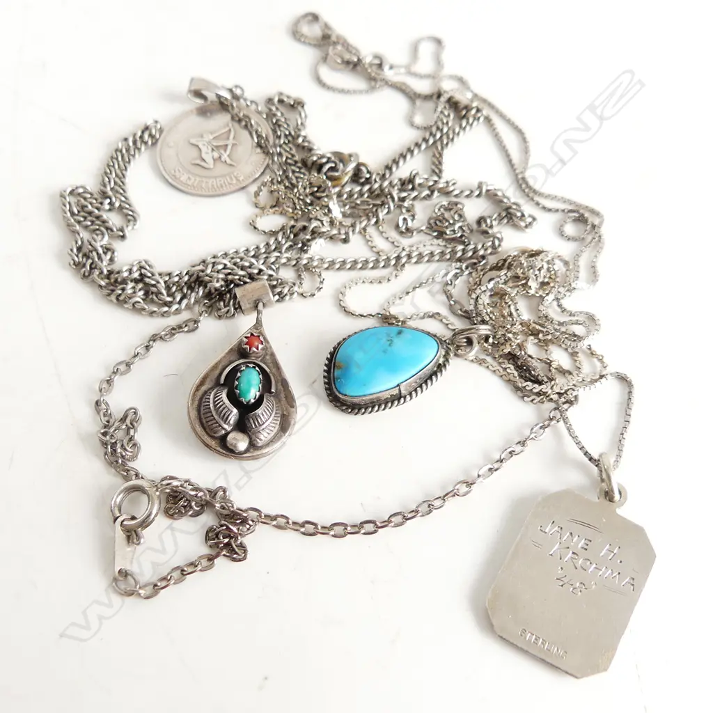 4 STG SILVER PENDANTS ON STG CHAINS 26 GRAMS Image 1++