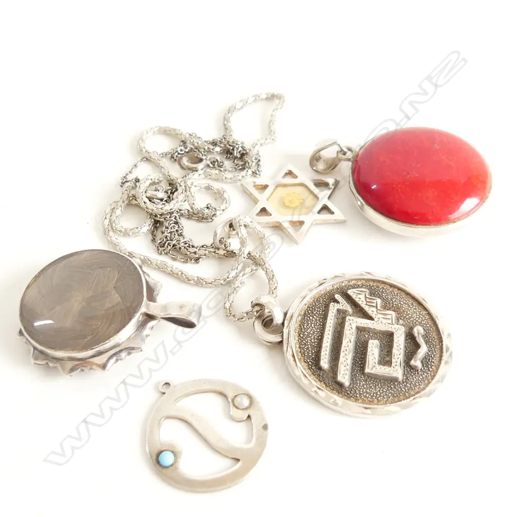 5 PENDANTS; 3 STG SILVER, MOURNING, OTHER Image 1++