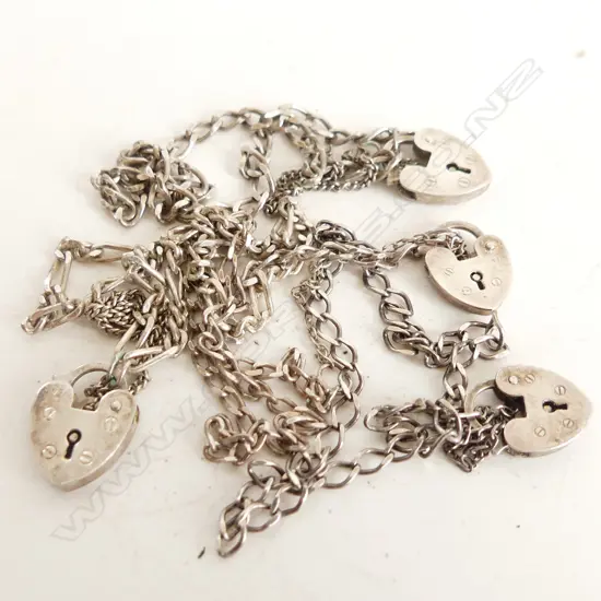 4 SILVER BRACELETS w. PADLOCK CLASPS